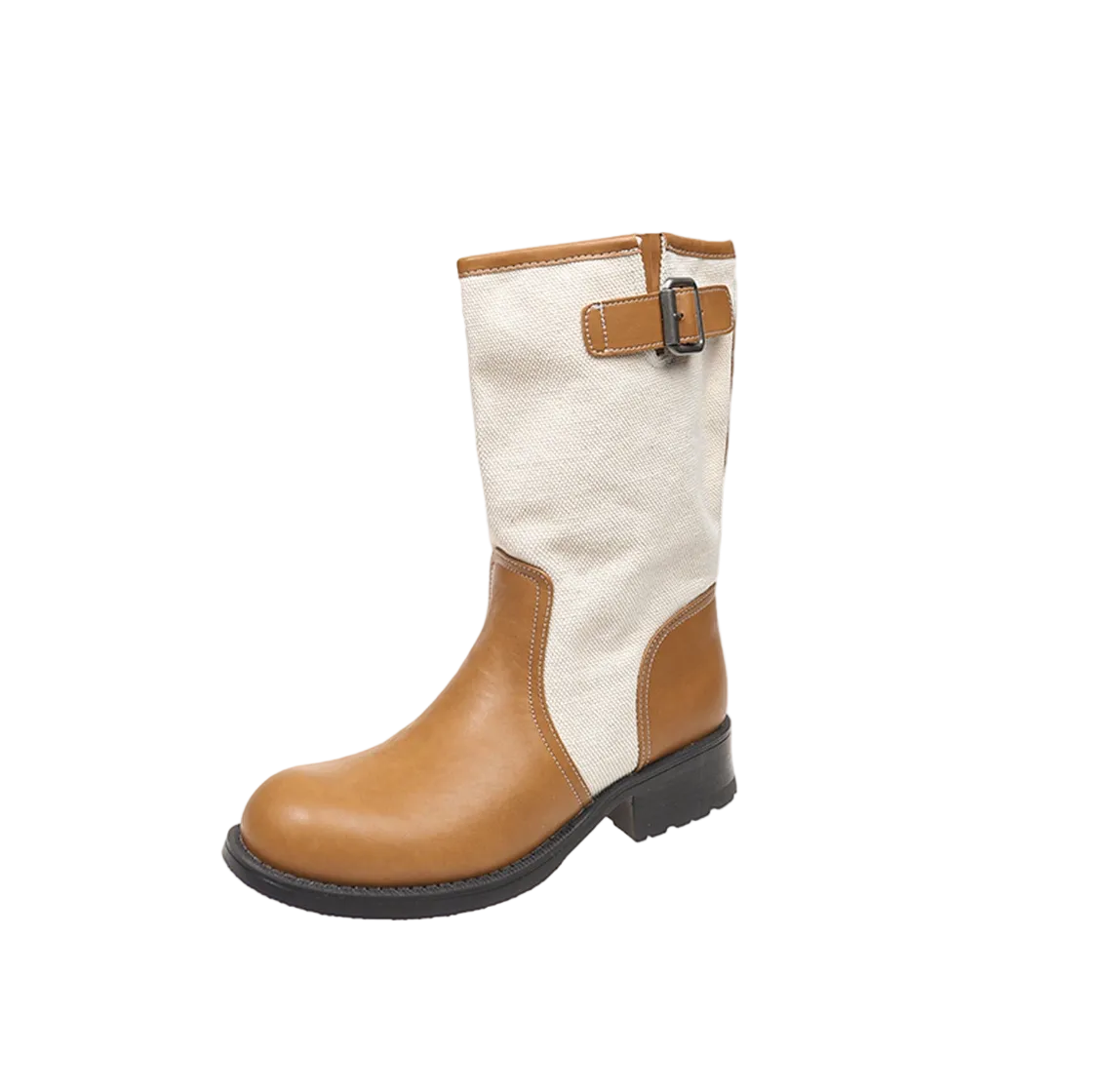 Women's Two-Tone Panelled Mid-Calf Boots