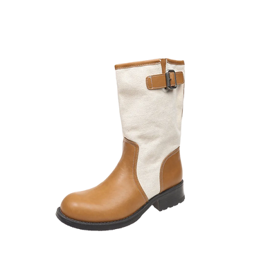 Women's Two-Tone Panelled Mid-Calf Boots