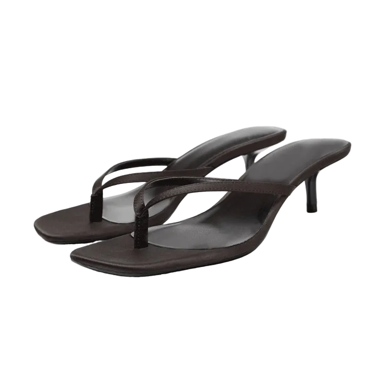 Women's Square Toe Kitten Heeled Thong Sandals