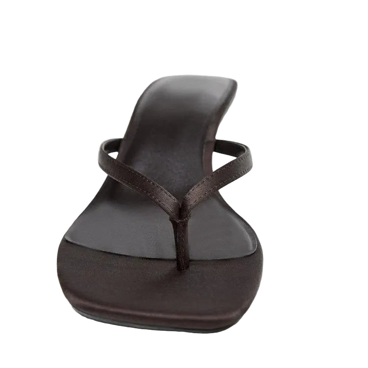 Women's Square Toe Kitten Heeled Thong Sandals