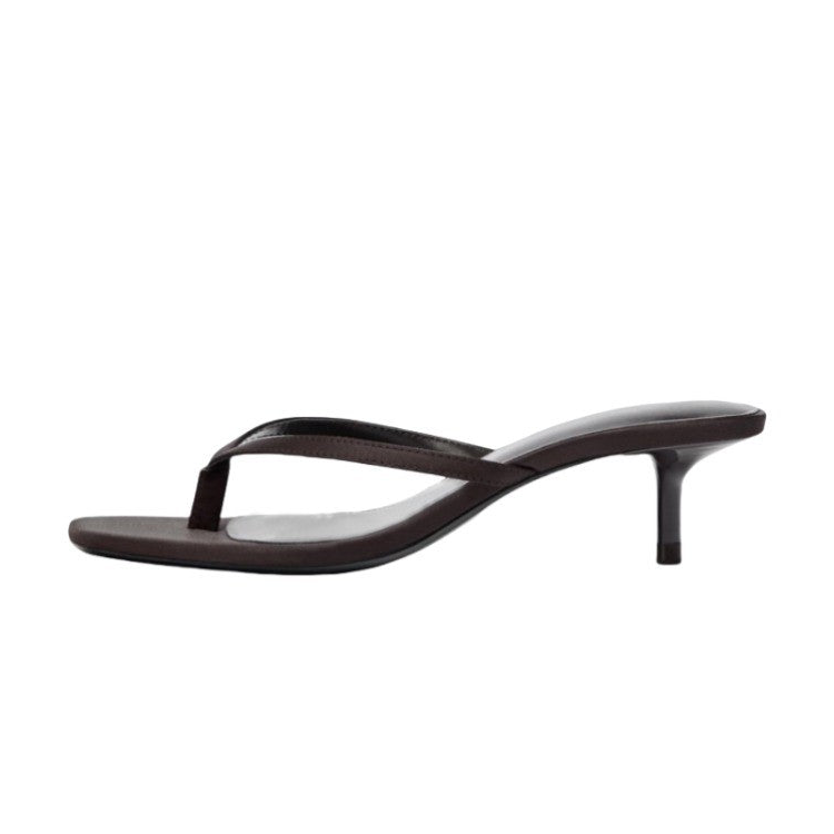 Women's Square Toe Kitten Heeled Thong Sandals
