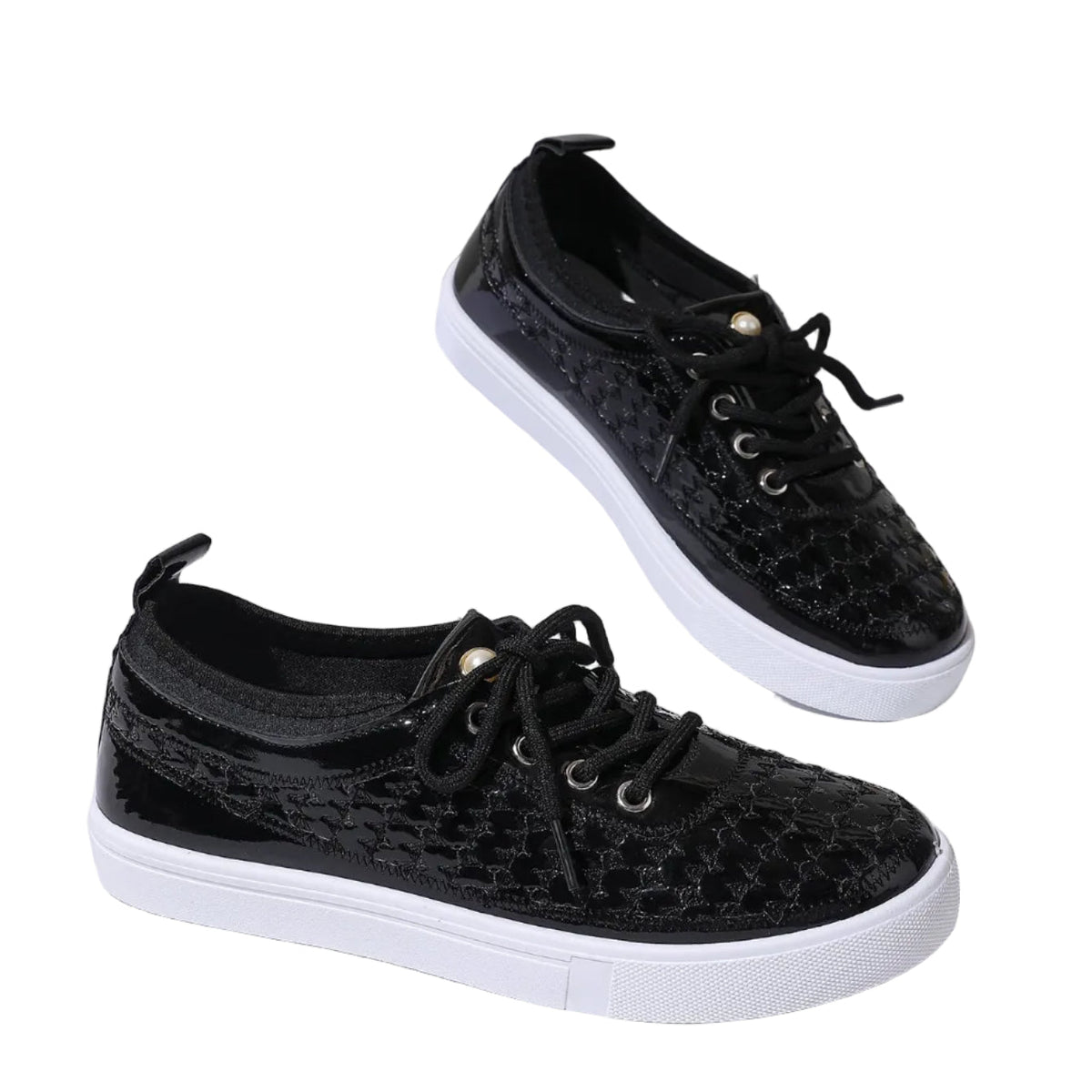 Women's Geometric Texture Lace-Up Sneakers