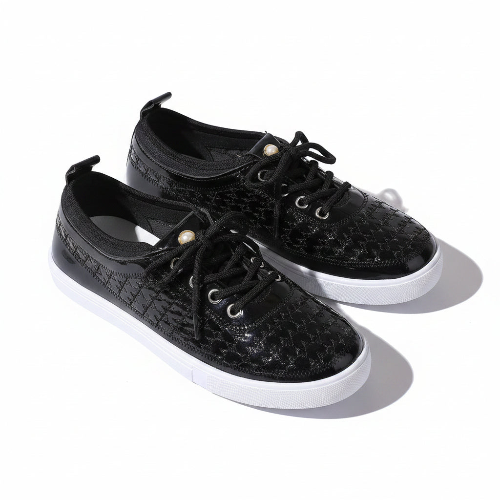Women's Geometric Texture Lace-Up Sneakers