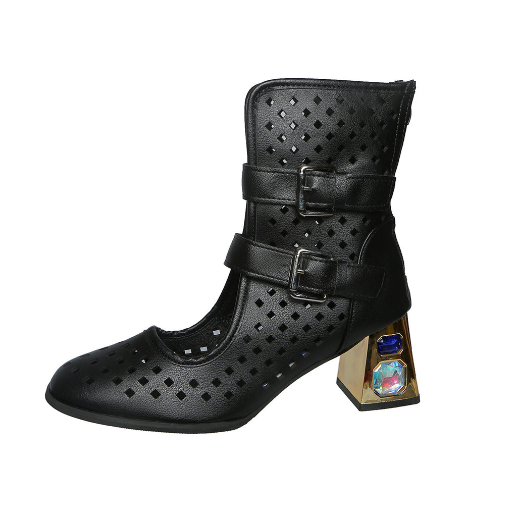LASER CUT BUCKLE ANKLE BOOTS