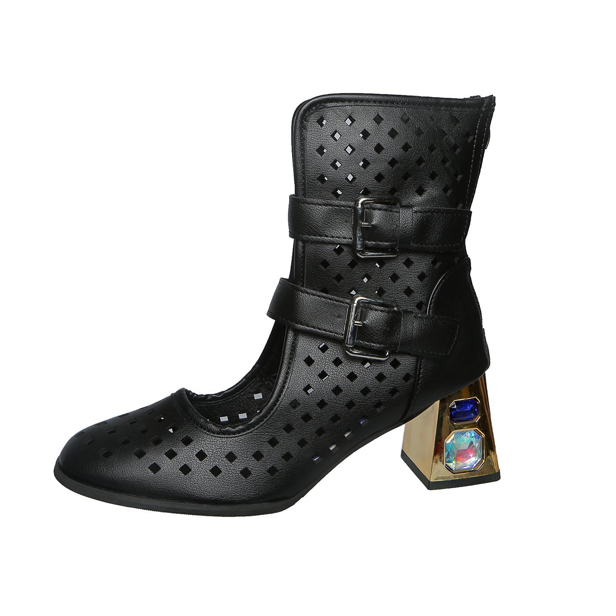 Women's Laser Cut Buckle Ankle Boots