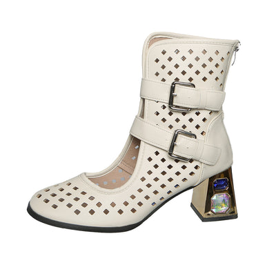 Women's Laser Cut Buckle Ankle Boots