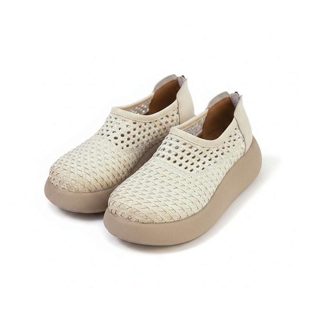 Women's Woven Vegan Leather Platform Sneakers