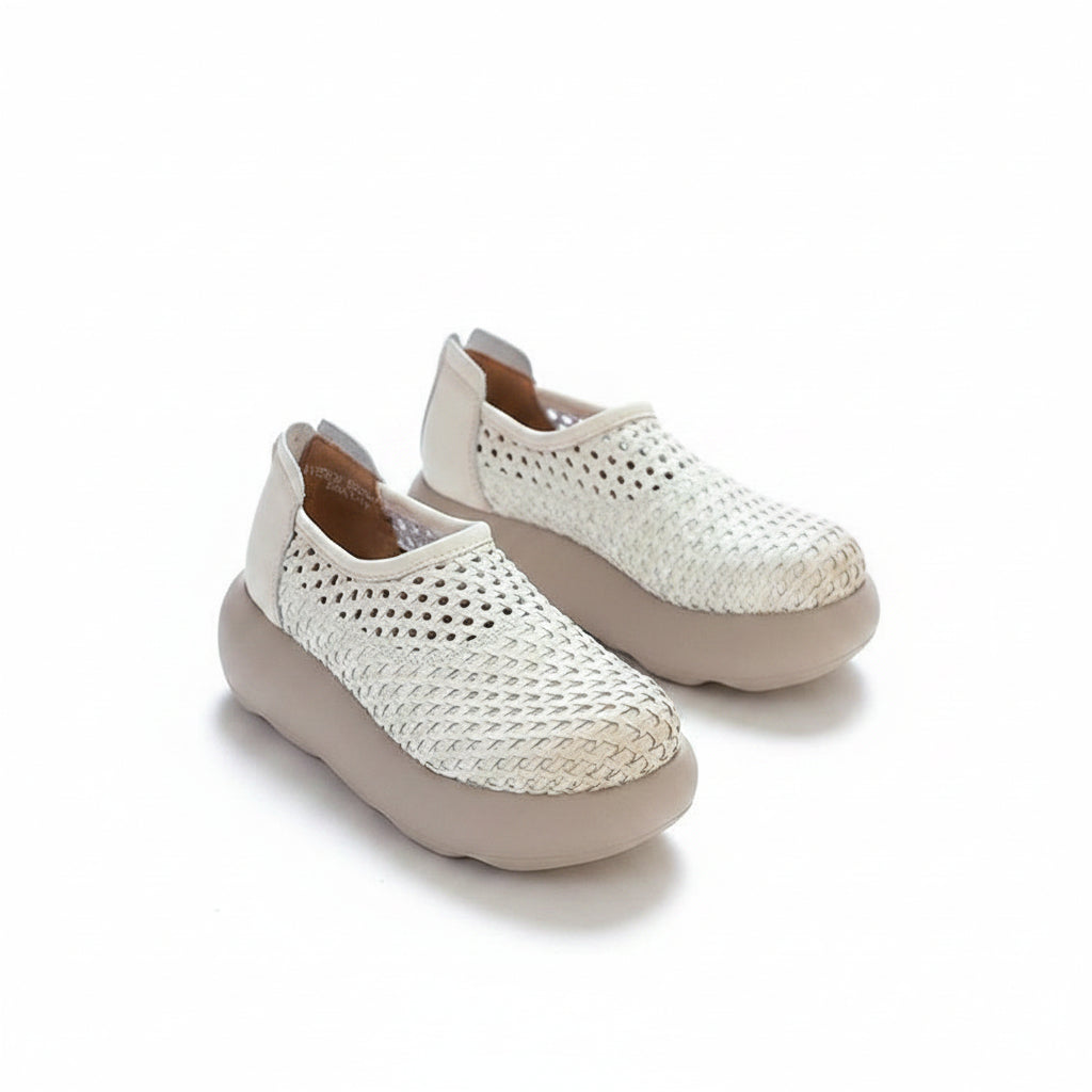 Women's Woven Vegan Leather Platform Sneakers