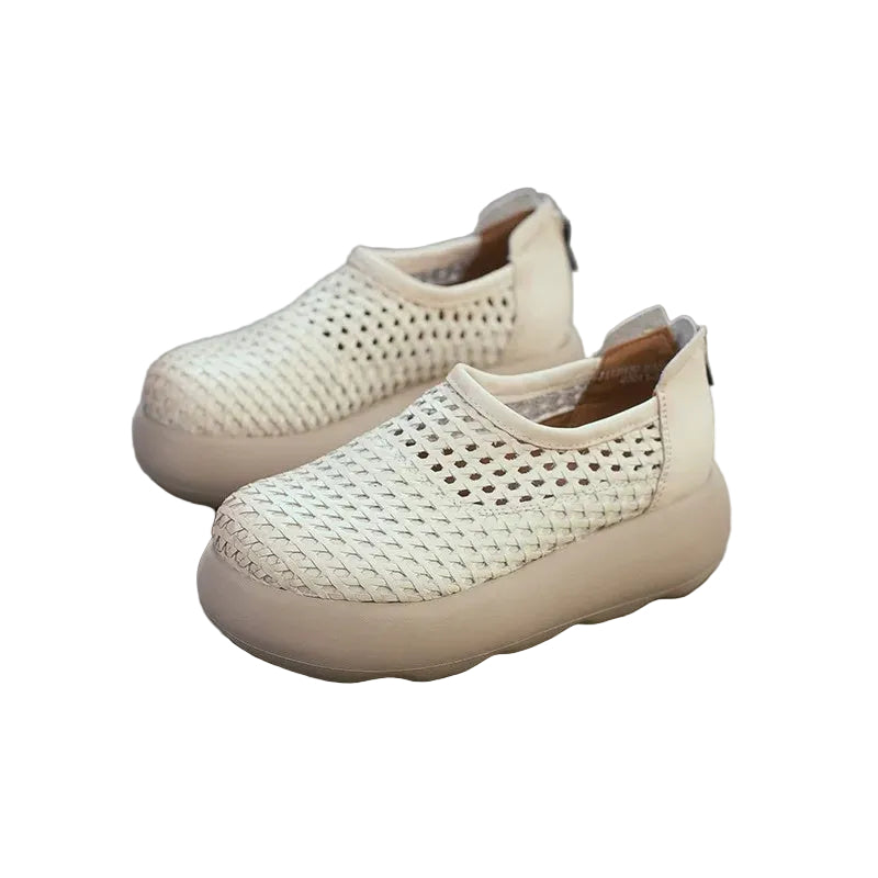 Women's Woven Vegan Leather Platform Sneakers