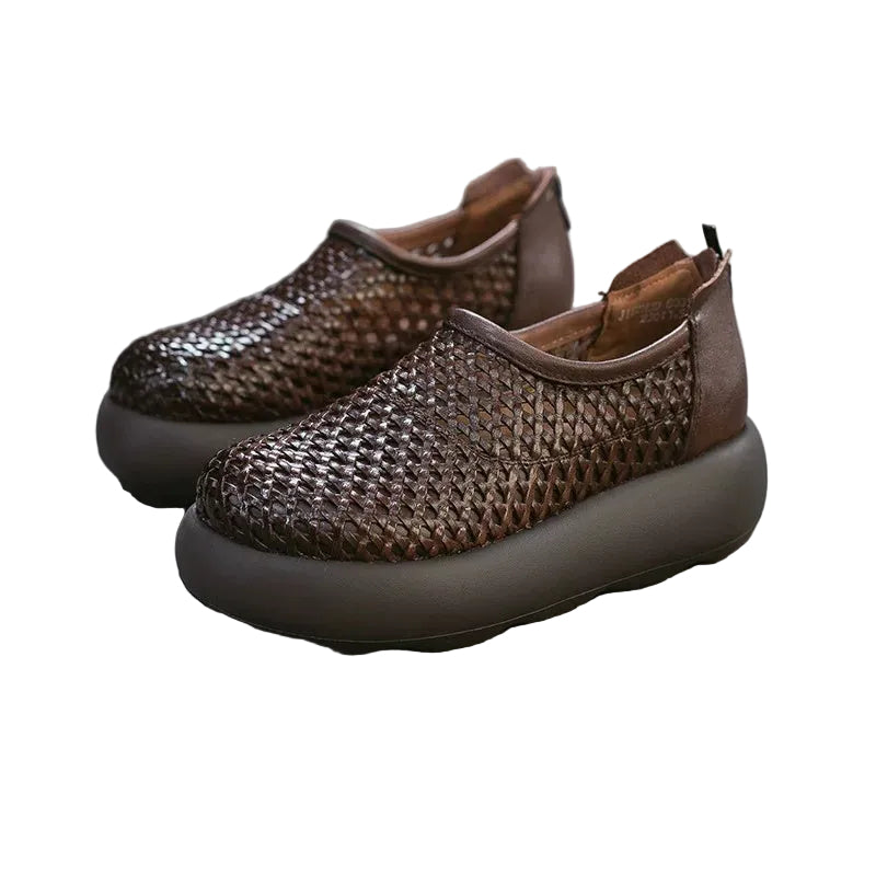 Women's Woven Vegan Leather Platform Sneakers