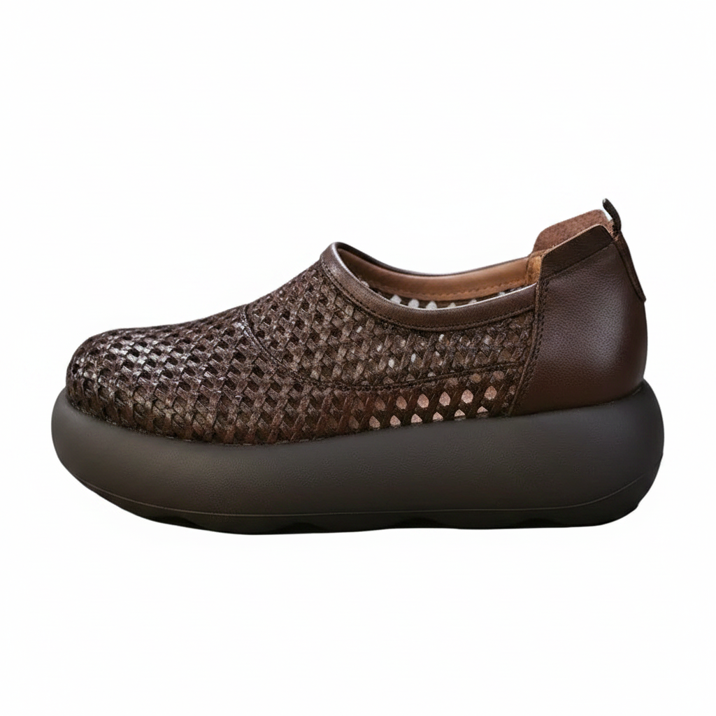 Women's Woven Vegan Leather Platform Sneakers
