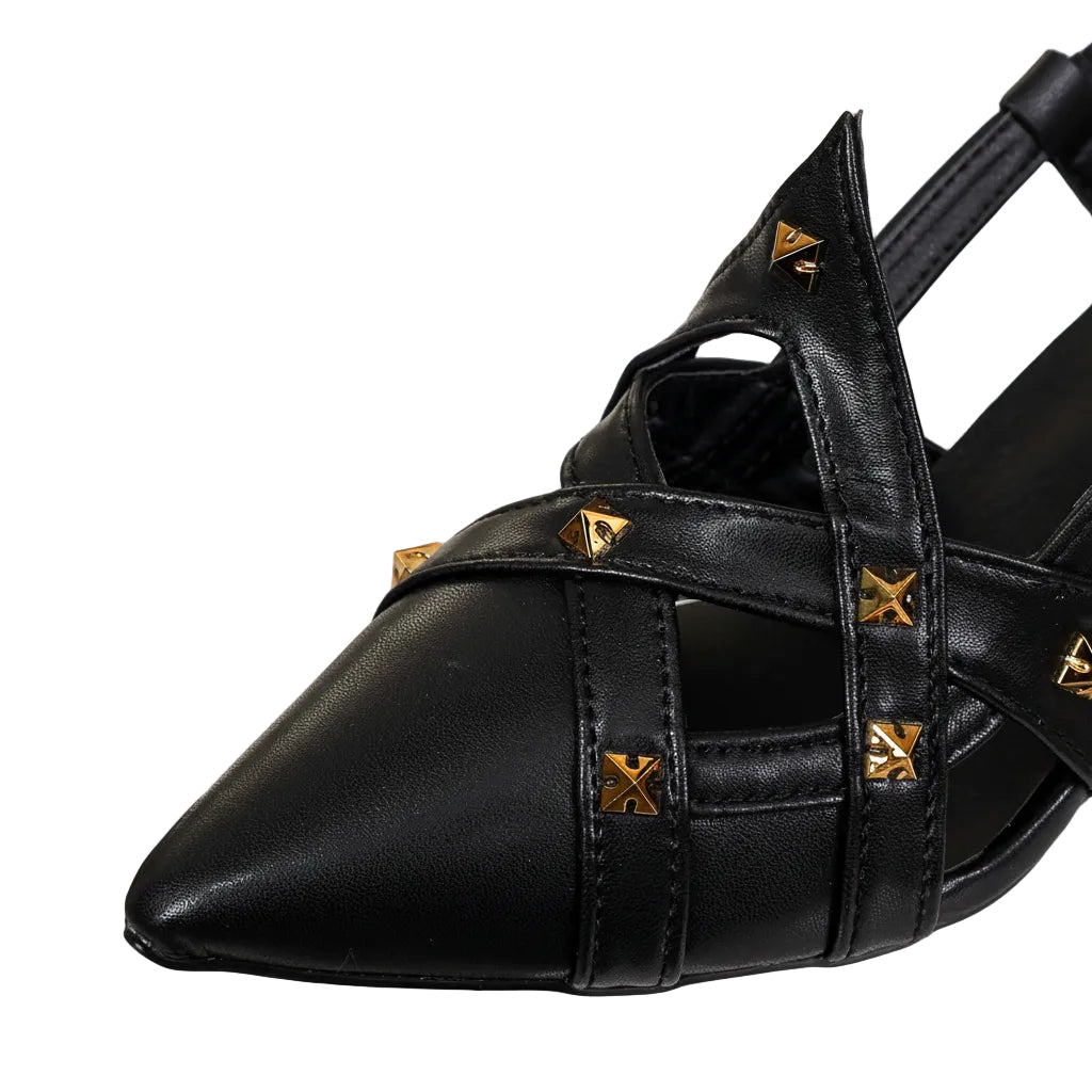 Women's Studded Pointed Toe Slingback Kitten Heels