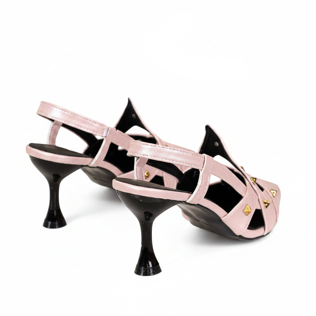 Women's Studded Pointed Toe Slingback Kitten Heels