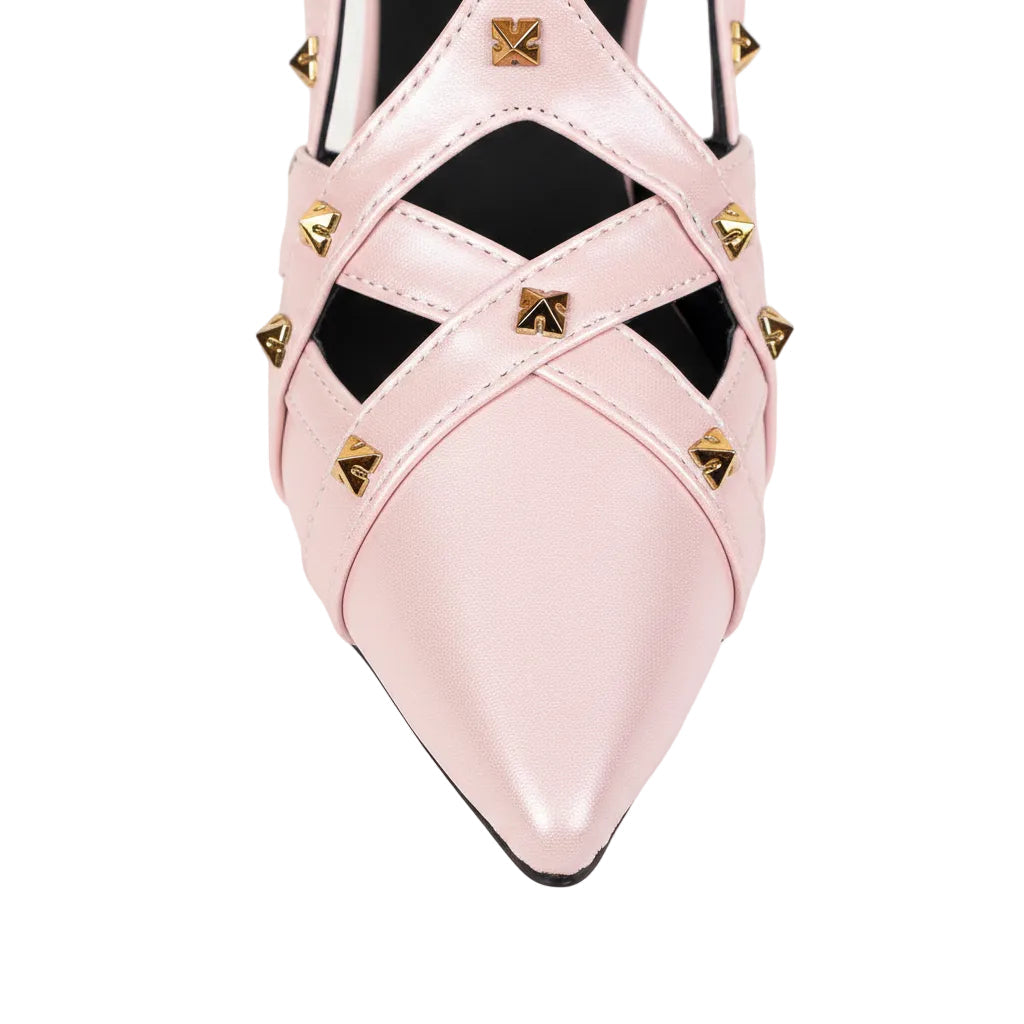 Women's Studded Pointed Toe Slingback Kitten Heels