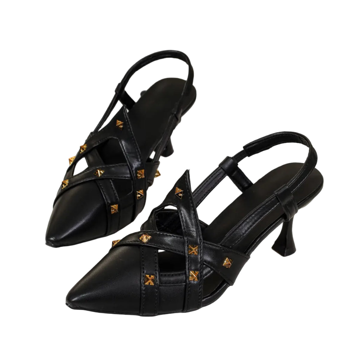 Women's Studded Pointed Toe Slingback Kitten Heels