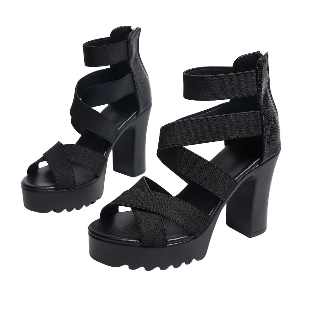 CROSS STRAP BLOCK HEELS