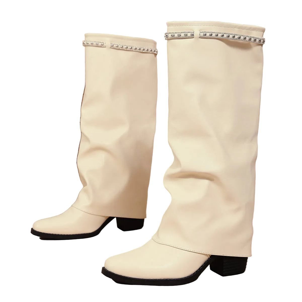 BEIGE SLOUCHY KNEE HIGH BOOTS
