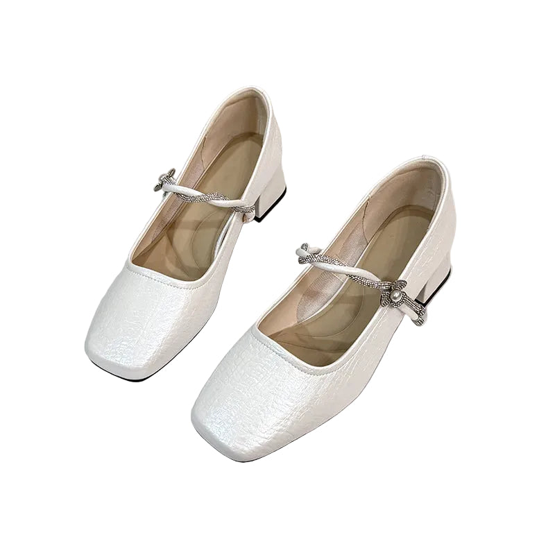 CRYSTAL-EMBELLISHED SQUARE TOE MARY JANES