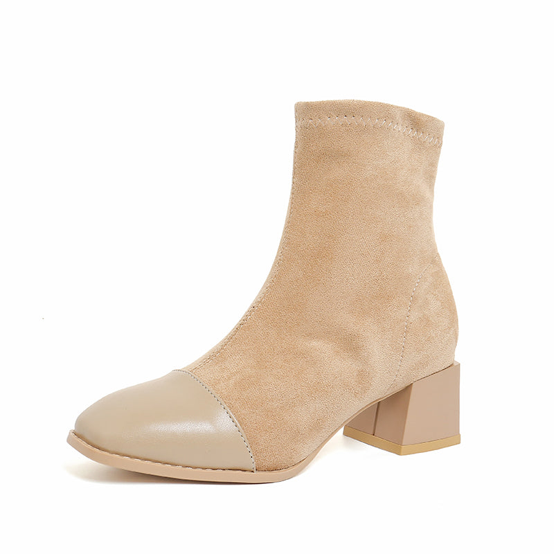 ROUND TOE BLOCK HEEL ANKLE BOOTS