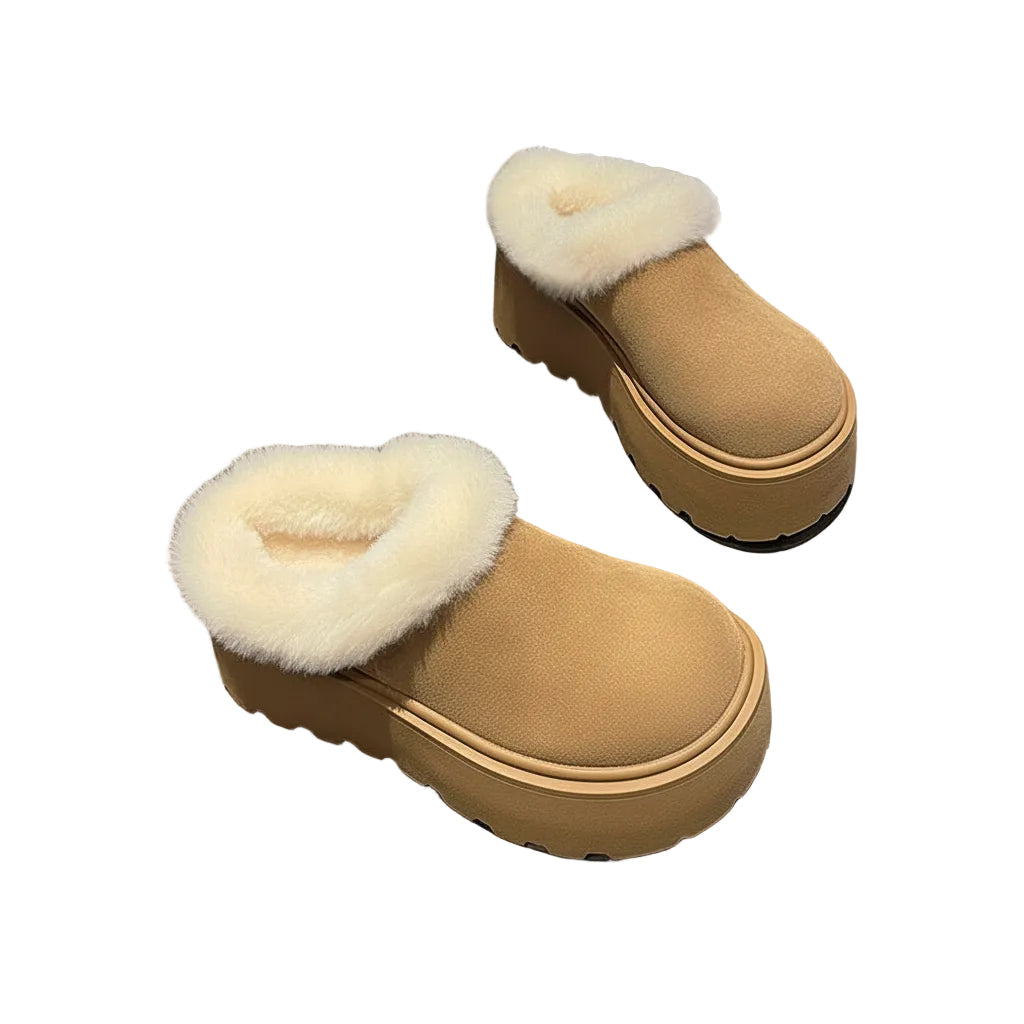 Women's Faux Fur Trim Platform Clog Mules