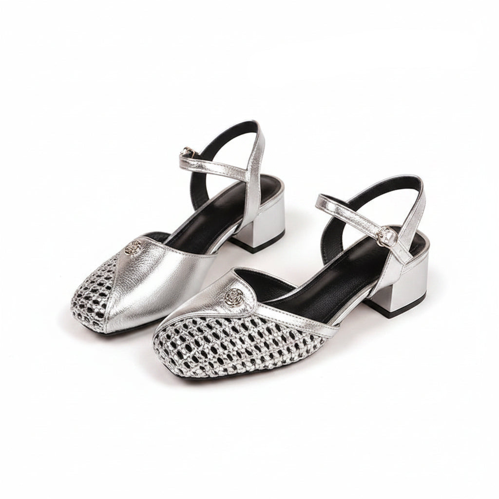 RETRO STYLE WOVEN SLINGBACK HEELS