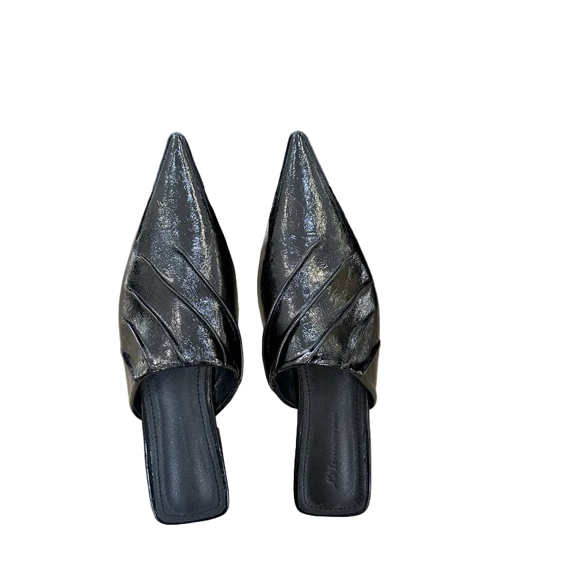 PLEATED POINTED-TOE MULES