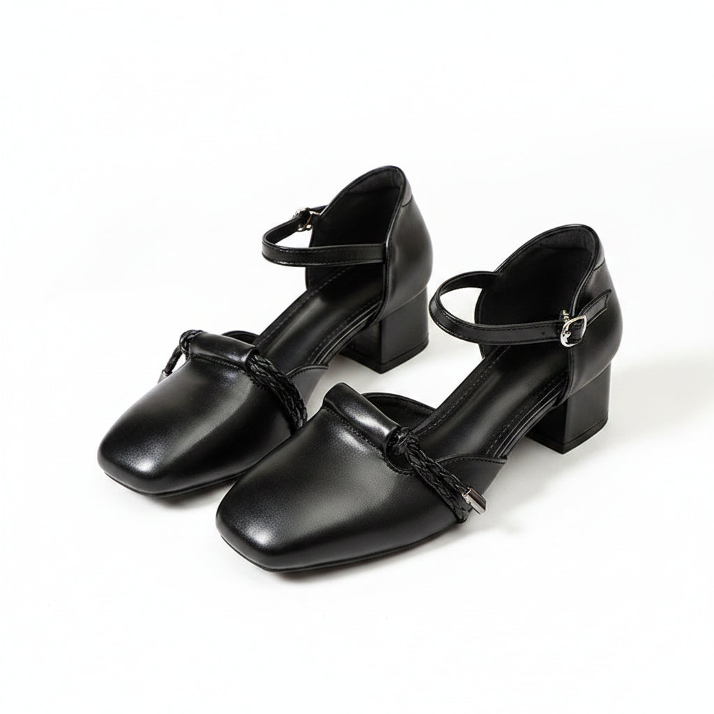 BRAIDED MARY JANE BLOCK HEELS