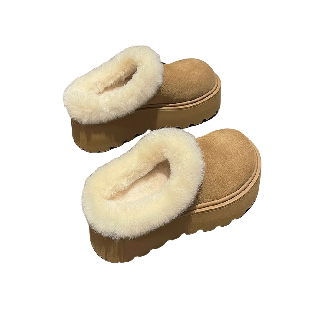 Women's Faux Fur Trim Platform Clog Mules
