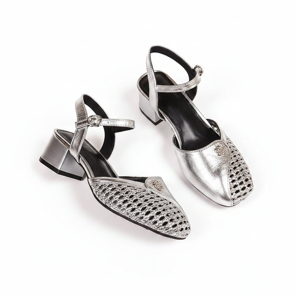 WOVEN CLOSE TOE SLINGBACK HEELS