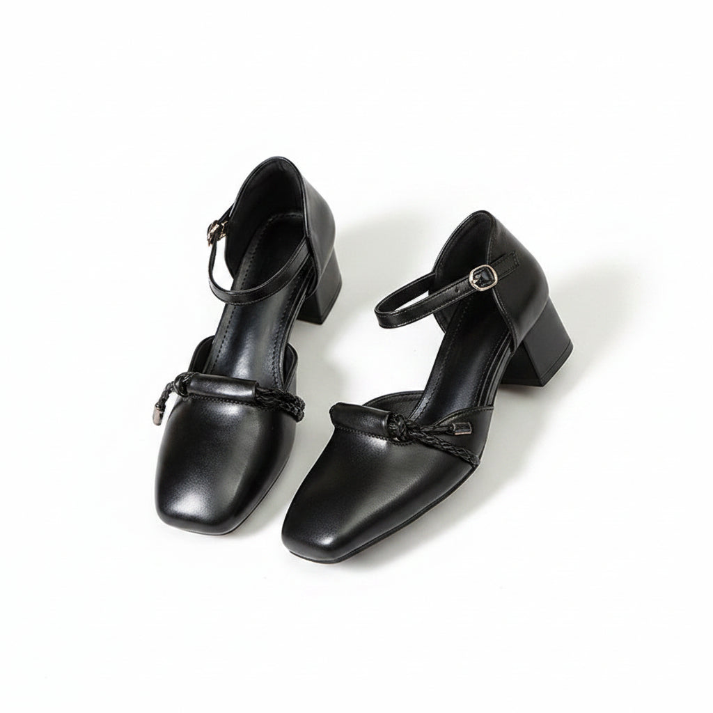BRAIDED MARY JANE BLOCK HEELS