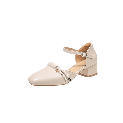 Women's Braided Mary Jane Block Heels