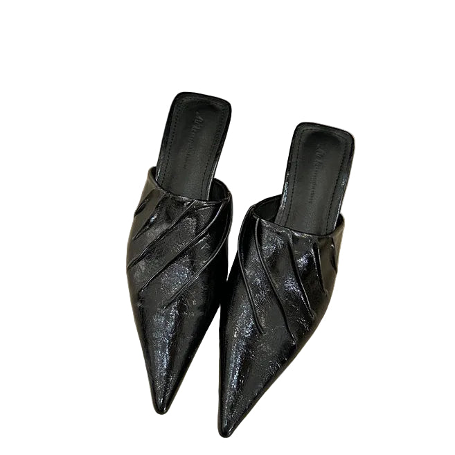 PLEATED POINTED-TOE MULES