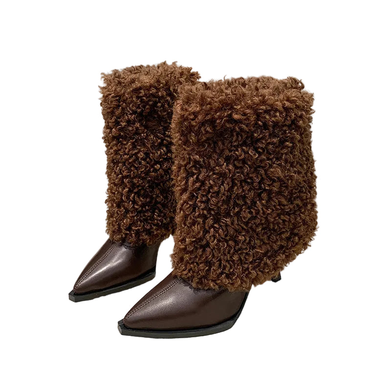 FAUX SHEARLING HEELED ANKLE BOOTS
