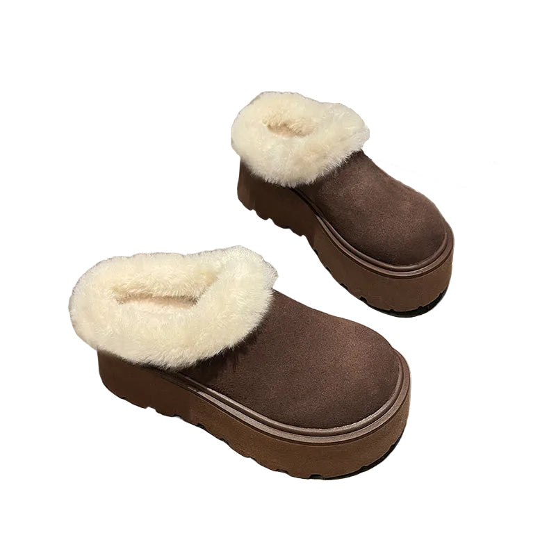 Women's Faux Fur Trim Platform Clog Mules