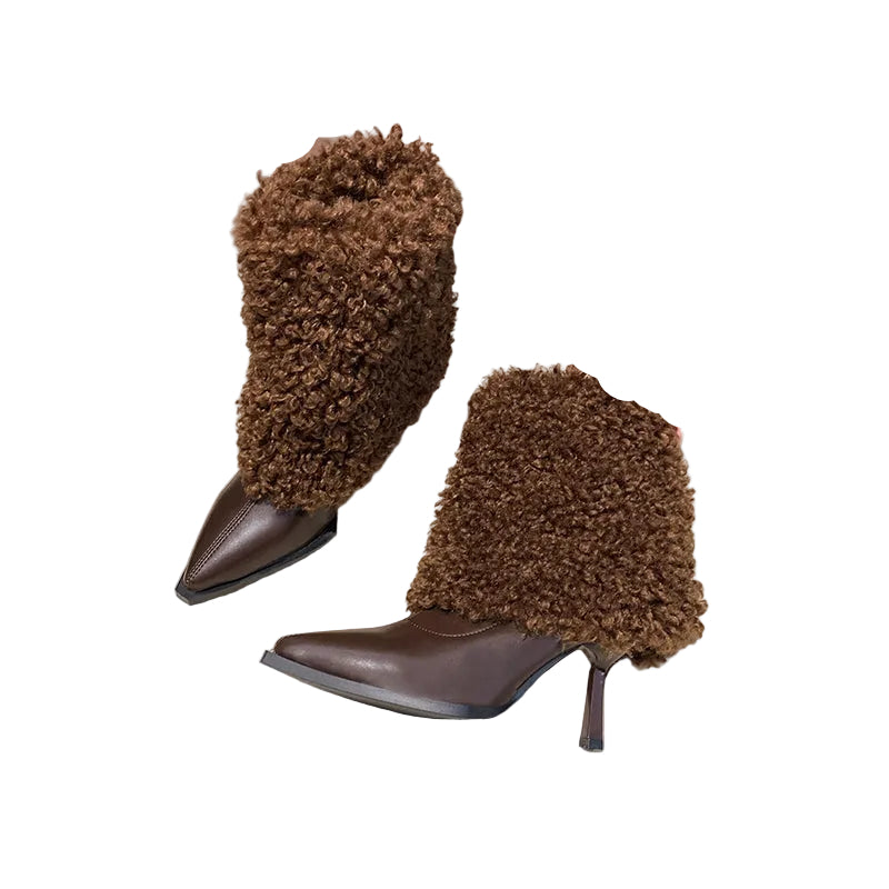 FAUX SHEARLING HEELED ANKLE BOOTS