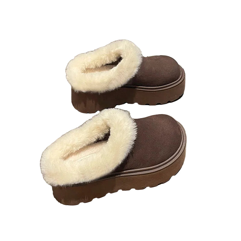 Women's Faux Fur Trim Platform Clog Mules