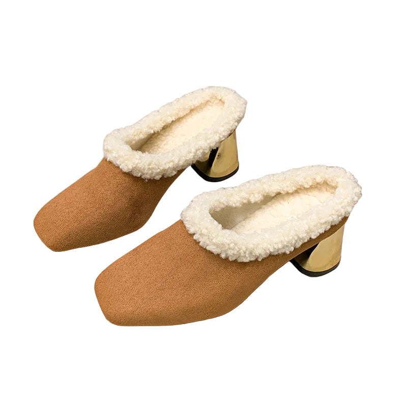 Women's Faux Suede Square Toe Mule Heels