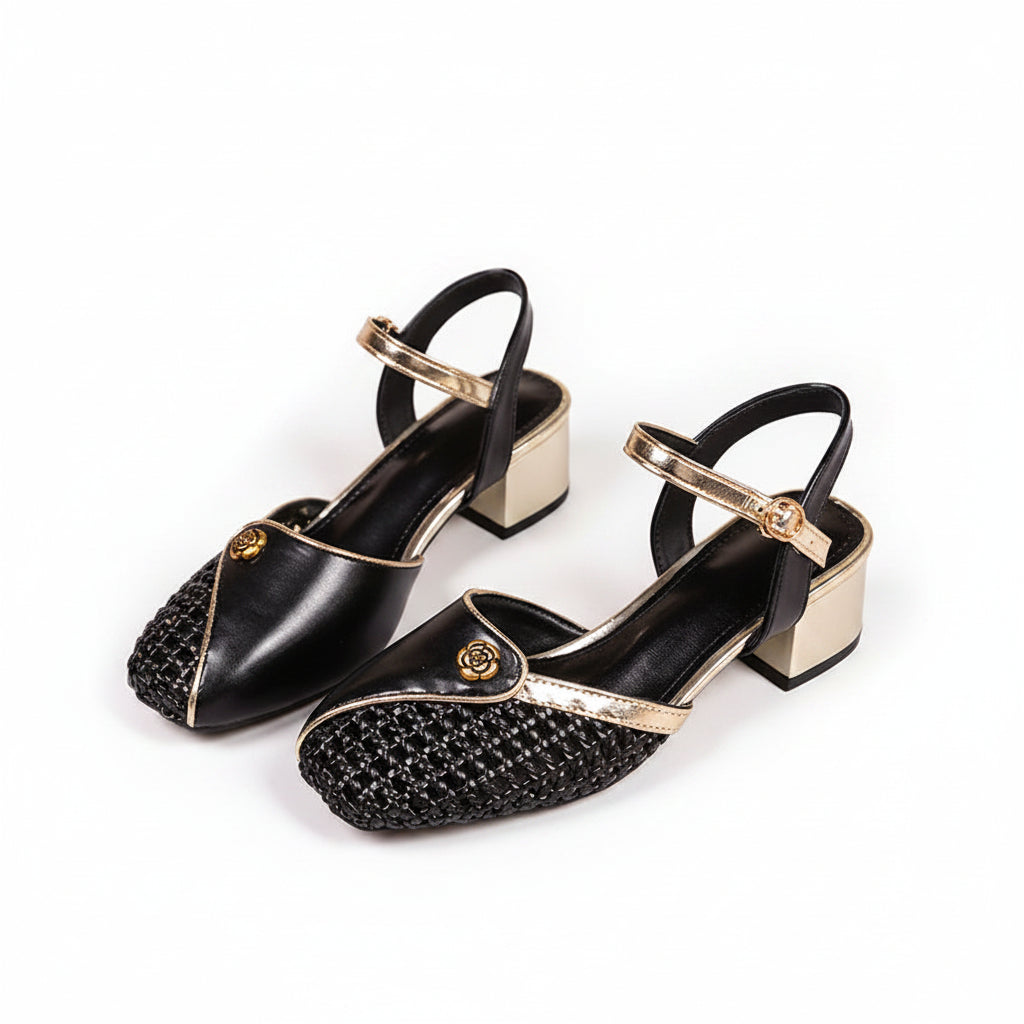 WOVEN CLOSE TOE SLINGBACK HEELS