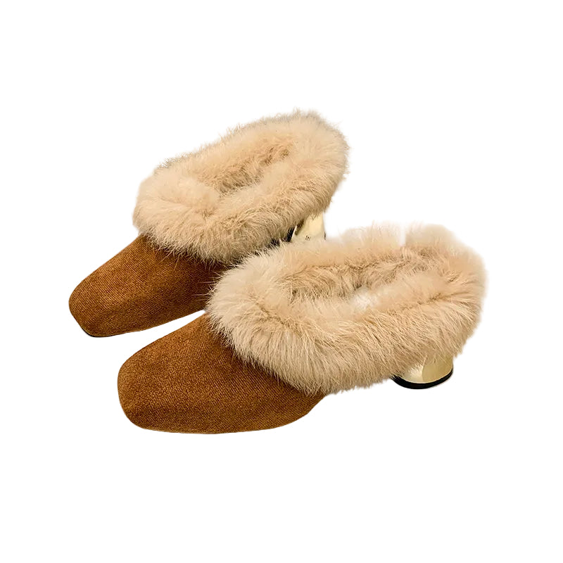 Women's Faux Fur Trim Mule Heels
