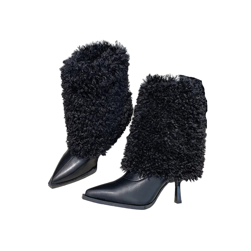 FAUX SHEARLING HEELED ANKLE BOOTS