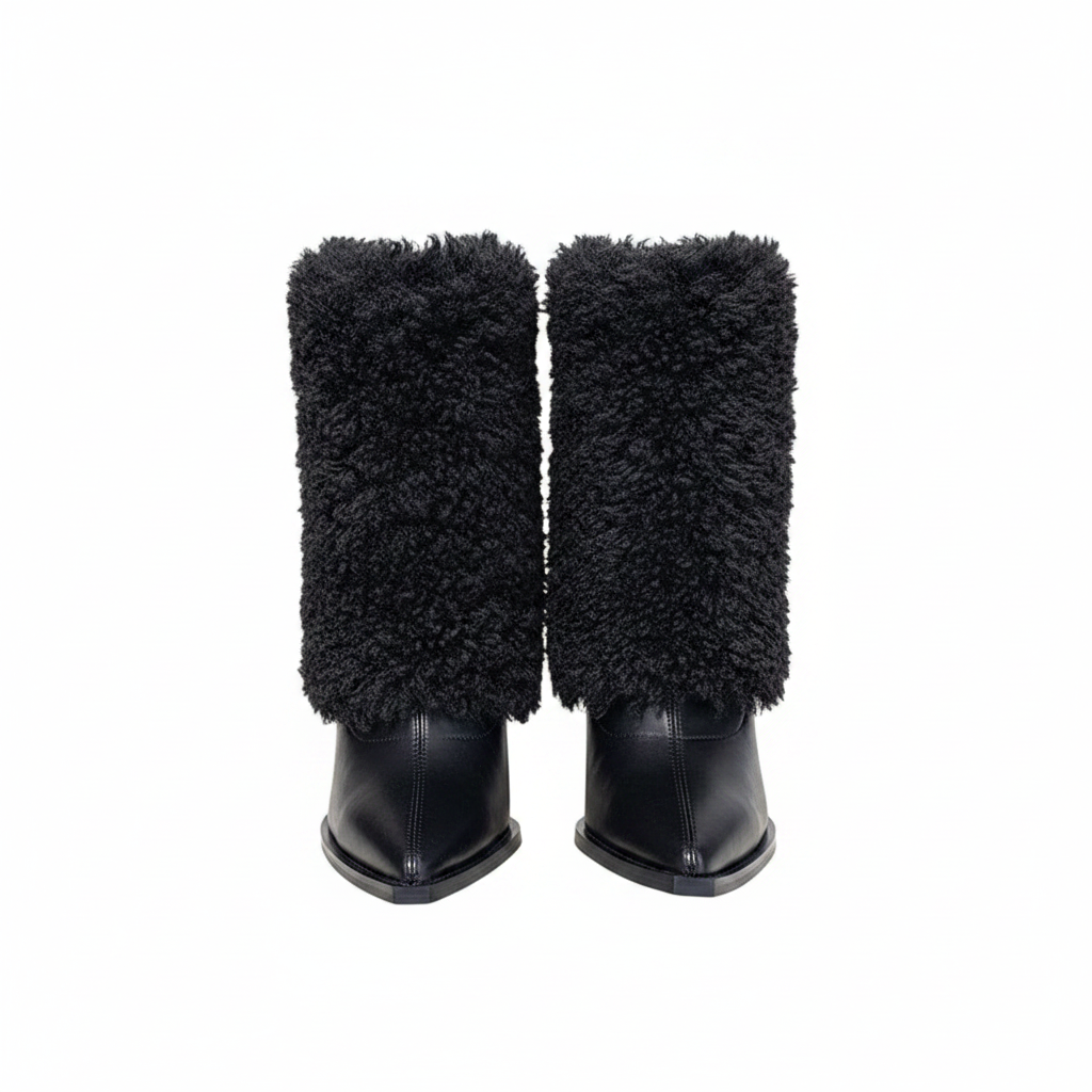 FAUX SHEARLING HEELED ANKLE BOOTS