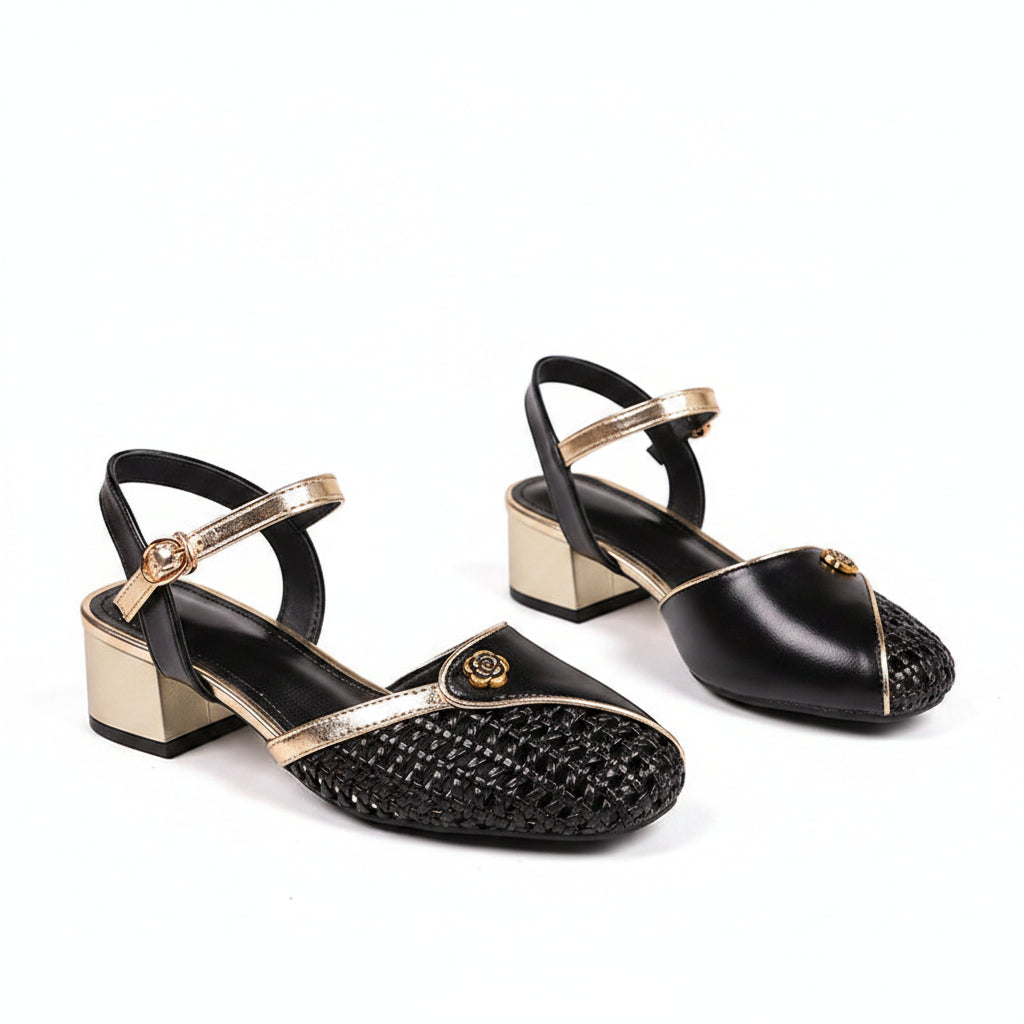 WOVEN CLOSE TOE SLINGBACK HEELS