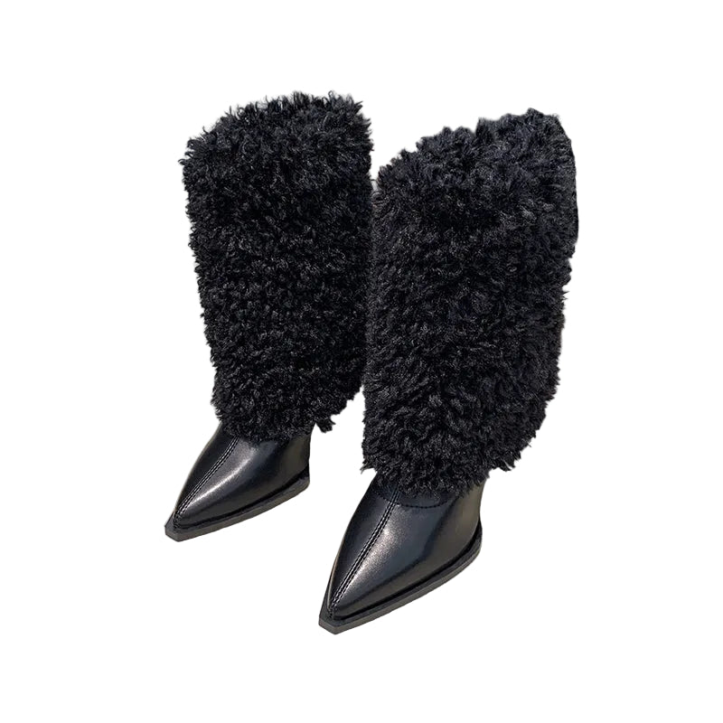 FAUX SHEARLING HEELED ANKLE BOOTS