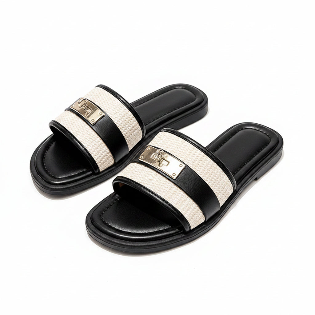 WOVEN EFFECT SLIDE SANDALS