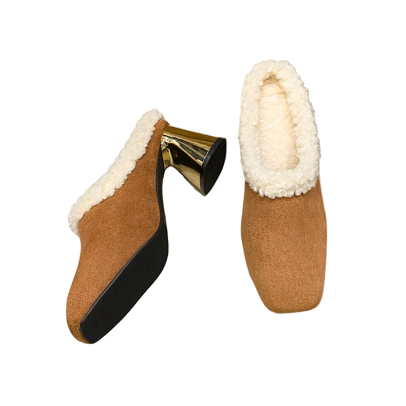 Women's Faux Suede Square Toe Mule Heels