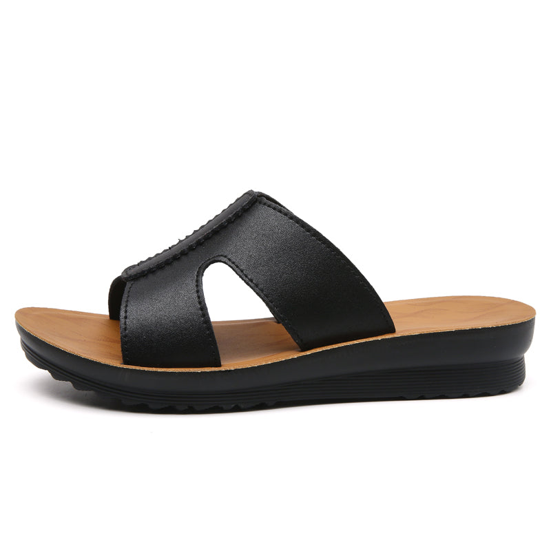 COMFORT VEGAN LEATHER WEDGE SLIDES