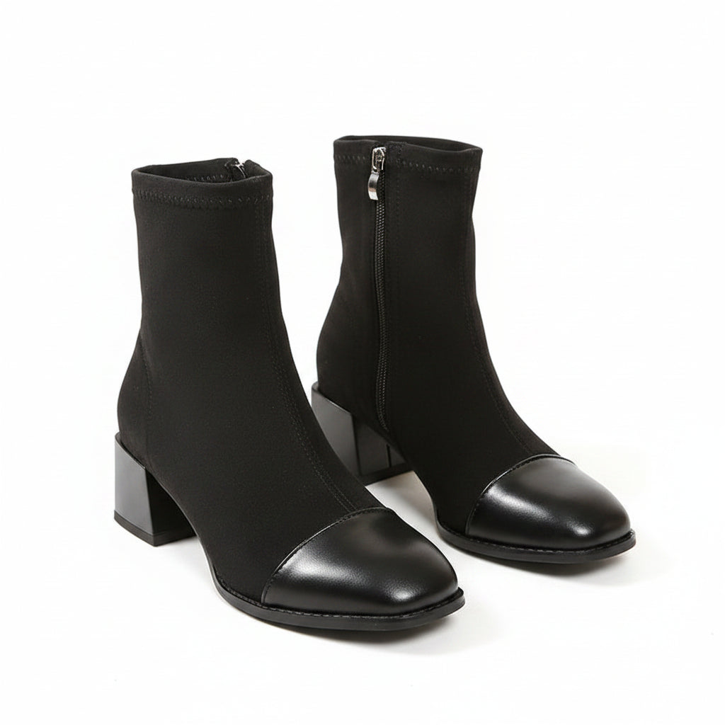 ROUND TOE BLOCK HEEL ANKLE BOOTS