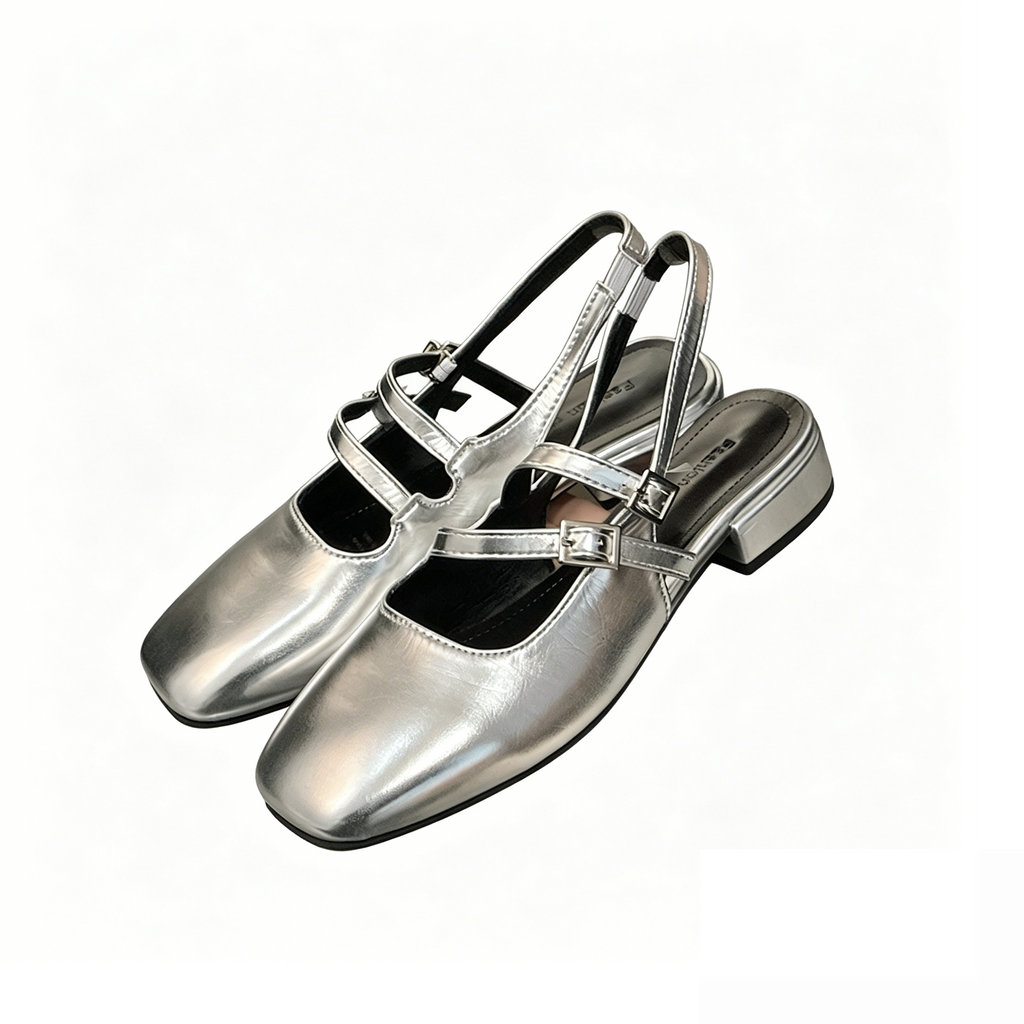 METALLIC SILVER SLINGBACK MARY JANES