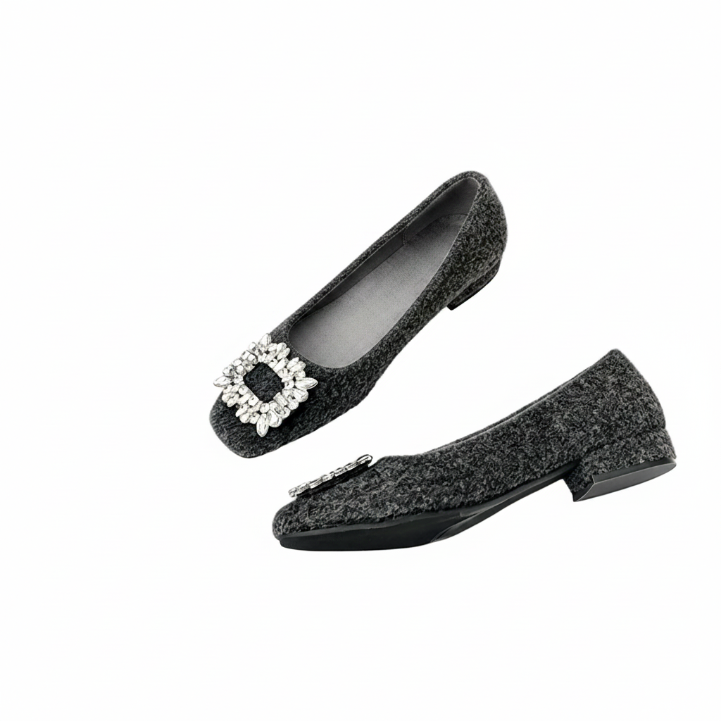 Women's Crystal Buckle Winter Flats