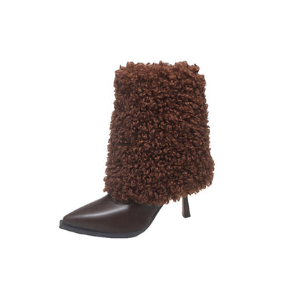 Women's Faux Shearling Heeled Ankle Boots